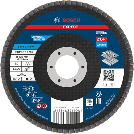 Lamelový kotouč Bosch EXPERT X782 125 mm G80 pro broušení kovů.